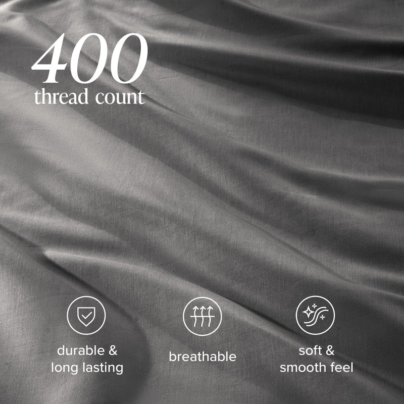 Bare Home 100% Organic Cotton Sateen Duvet Cover Set - Full/Queen Size - 400 Thread Count - Smooth Sateen Weave - Warm & Luxurious - Duvet Cover (Queen, Grey) - Image 5